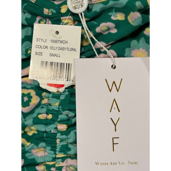 WAYF Kelly Green Floral Tank with Rouching Size Small - Picture 3 of 5